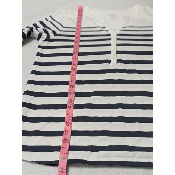 LL Bean Large Top Striped 3/4 Sleeve Button Cotton Blouse White Blue Nautical - Picture 10 of 11